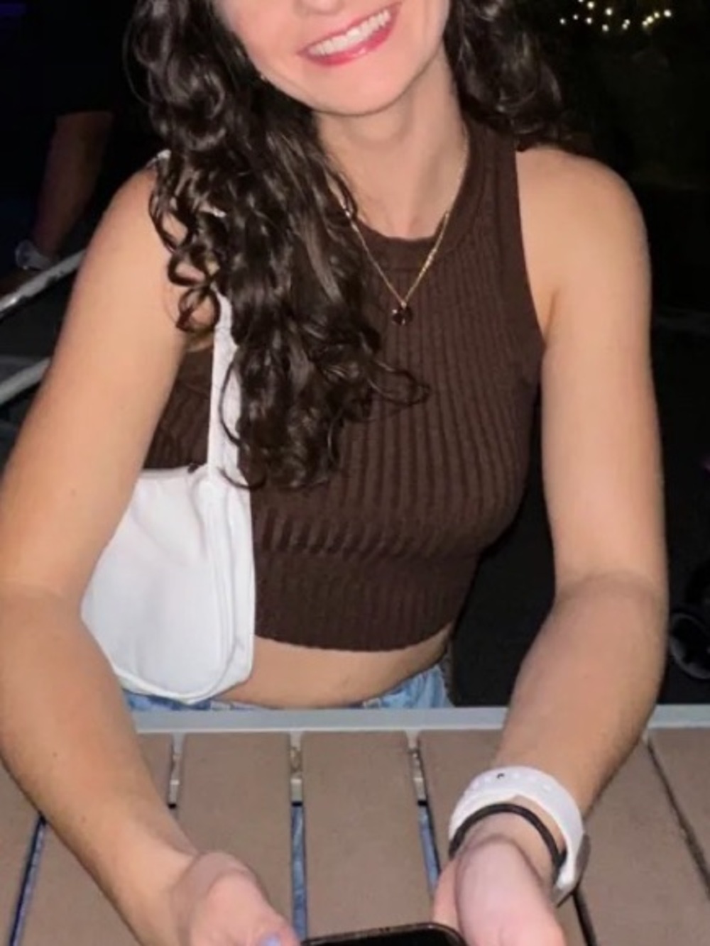 Divided Ribbed Crop Top in Dark Brown